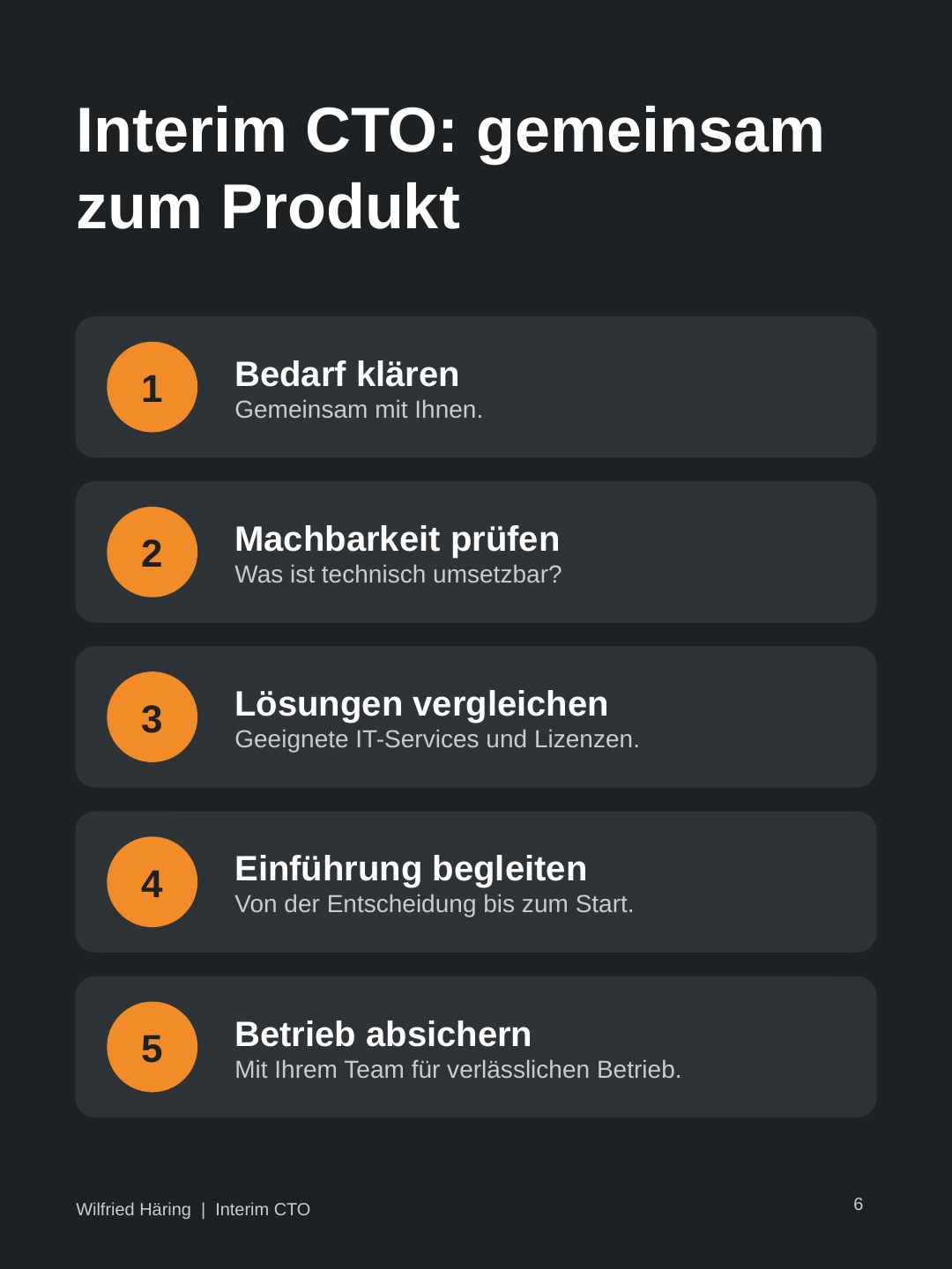 Interim CTO: Bedarf klären, Machbarkeit prüfen, Lösungen vergleichen, Einführung begleiten und Betrieb absichern.