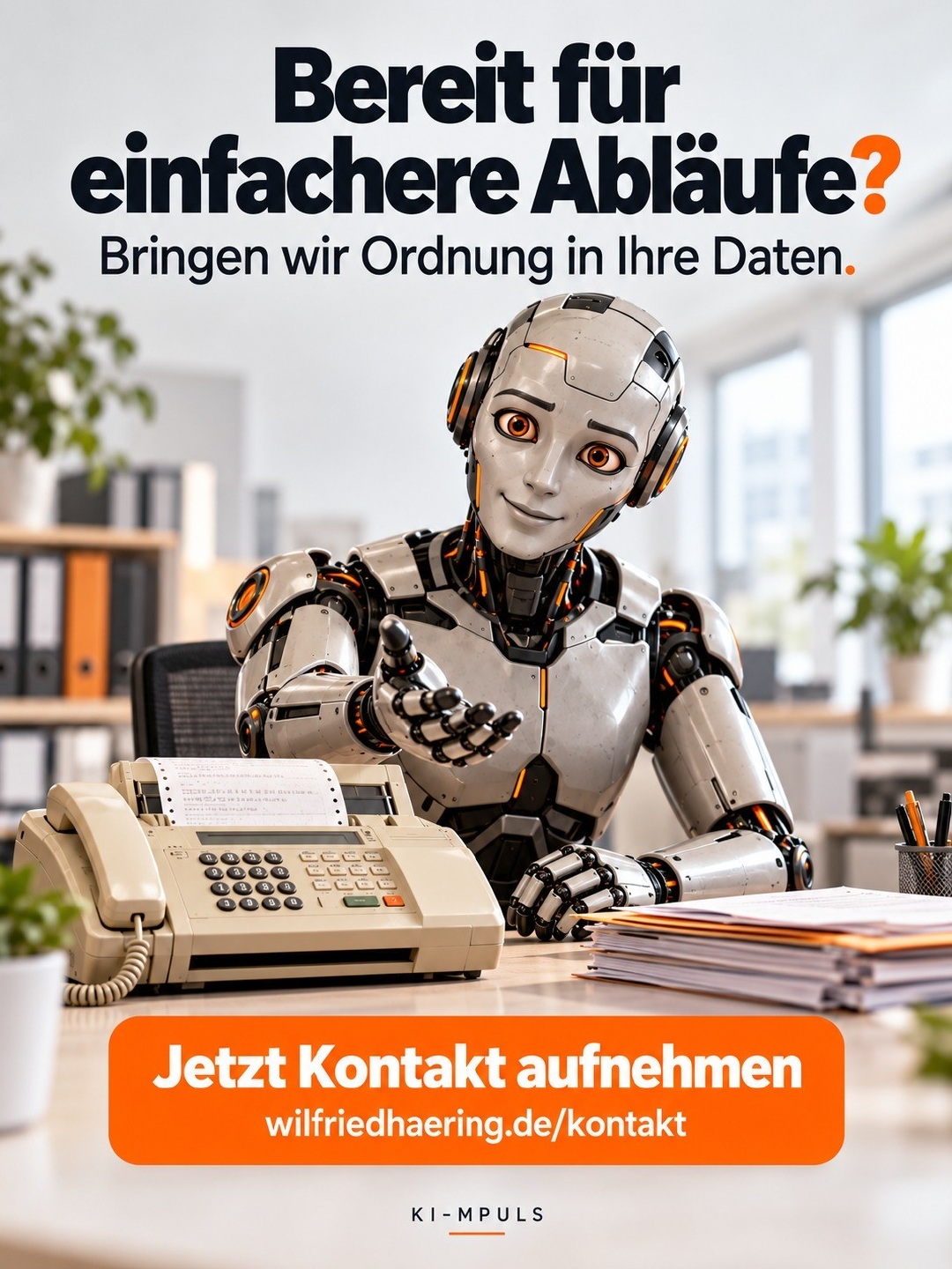 Der Roboter lädt zur Kontaktaufnahme für einfachere Abläufe und geordnete Daten ein.
