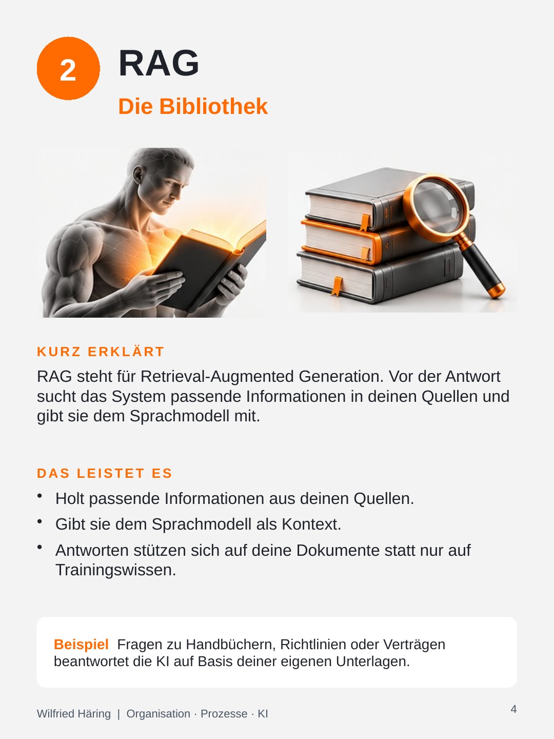 RAG als Bibliothek: Die KI nutzt passende Informationen aus eigenen Dokumenten.