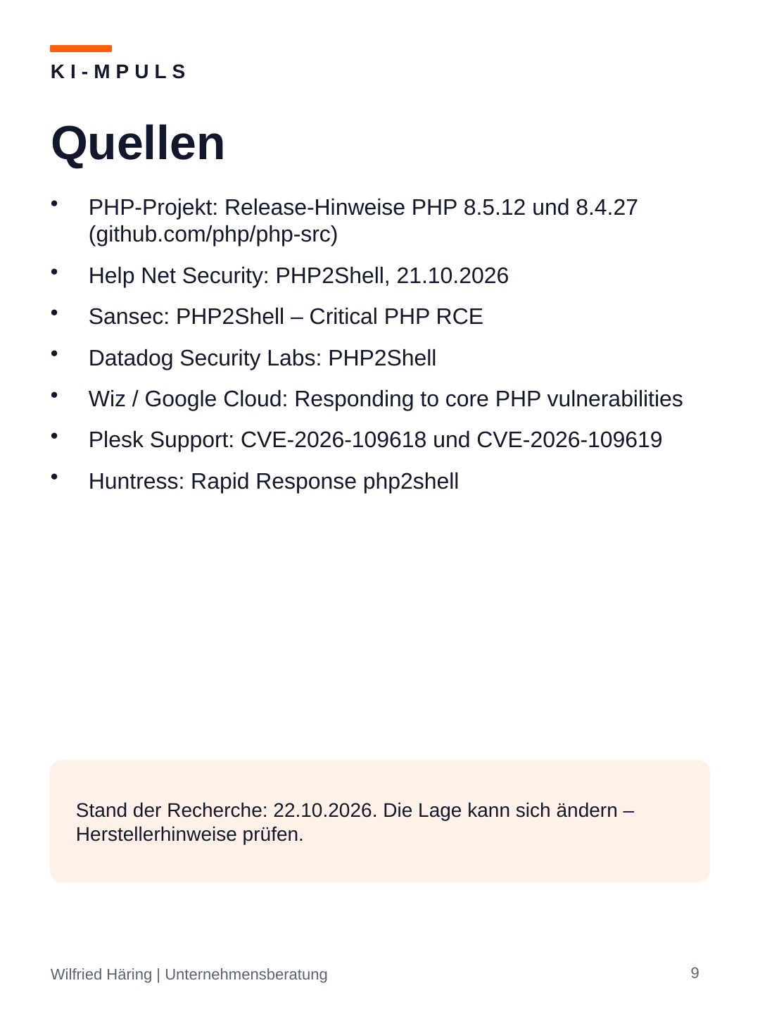 Quellen der Präsentation zur PHP-Sicherheitslücke.